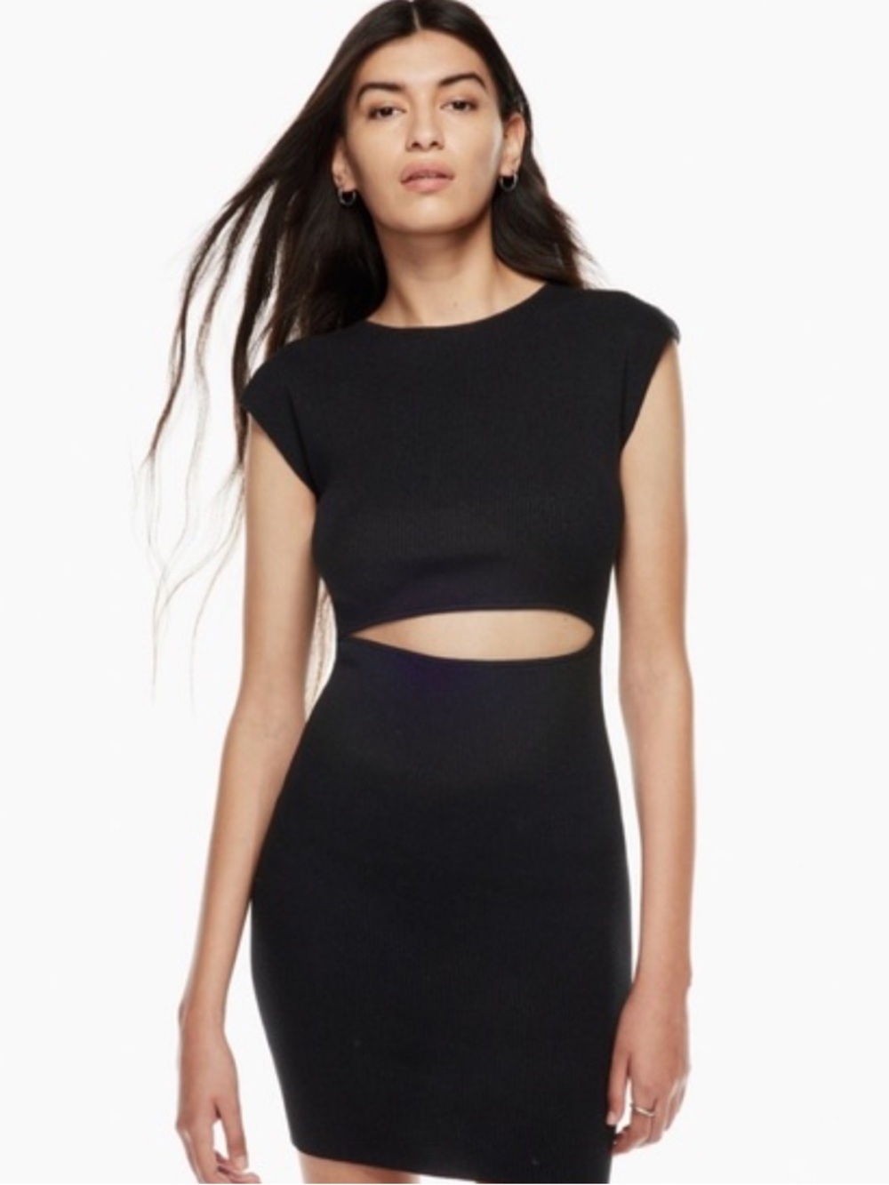 Wilfred Black Ribbed Stretch Cutout Cap Sleeve Bodycon Mini Dress Size Medium